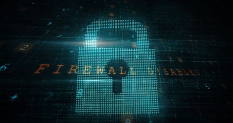 Digital lock icon with firewall disabled message