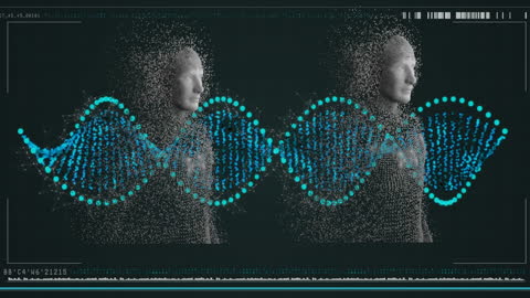 Digital DNA Strand and Human Particles Animation Concept