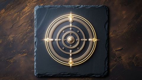 Elegant Gold Concentric Circle Design on Slate Tile
