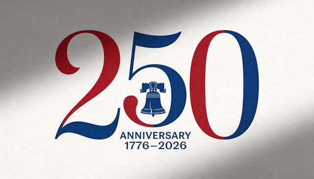 Semiquincentennial 250th anniversary 1776–2026 liberty bell patriotic typography design