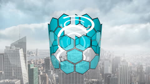 Digital Connections Animation Over Cityscape