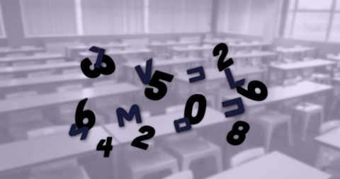 Floating Numeric Symbols in Empty Classroom - Download Free Stock Images Pikwizard.com