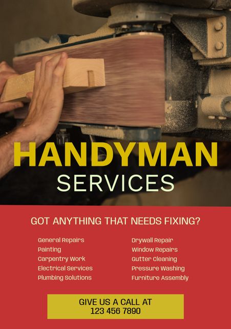 Image features a handyman expertly sanding a piece of wood, showcasing craftsmanship and attention to detail. Useful for advertisements related to handyman services, repair work, carpentry, and other types of home improvement and maintenance. Perfect for promotional materials, service brochures, and online advertisements targeting individuals seeking handyman solutions.