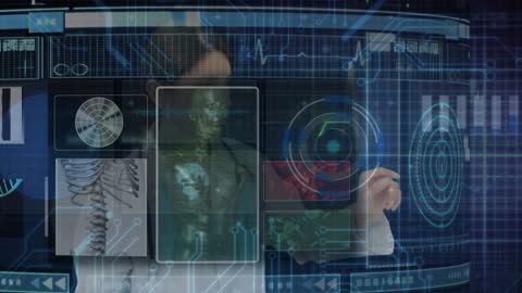 Female Doctor Using Futuristic Digital Interface in Medical Technology