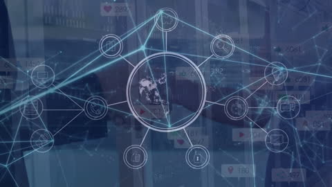 Digital Network Connections Overlaid on Server Room