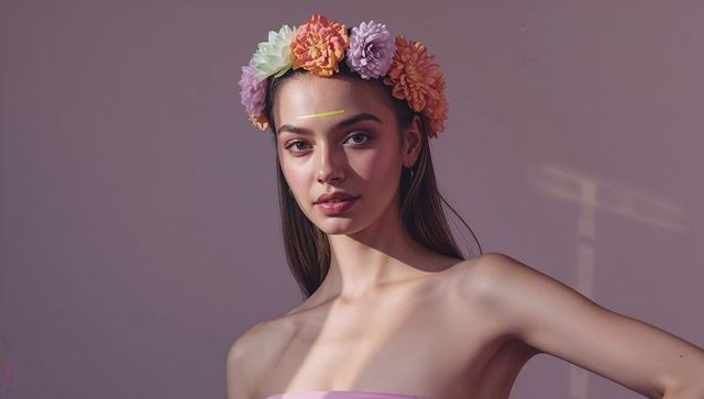 Elegant Woman with Floral Crown Embracing Minimalist Beauty