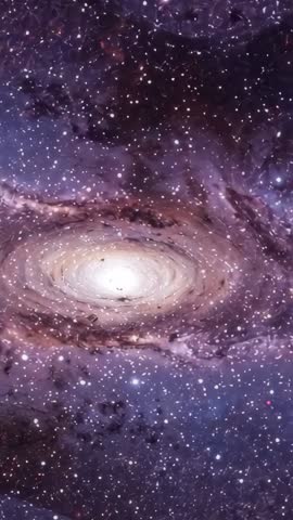 Vertical Spiral Galaxy Video Rotating Around Bright Core with Dusty Arms and Star Field