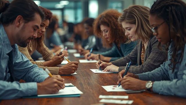 Diverse Group Collaborates in Modern Office Training Session