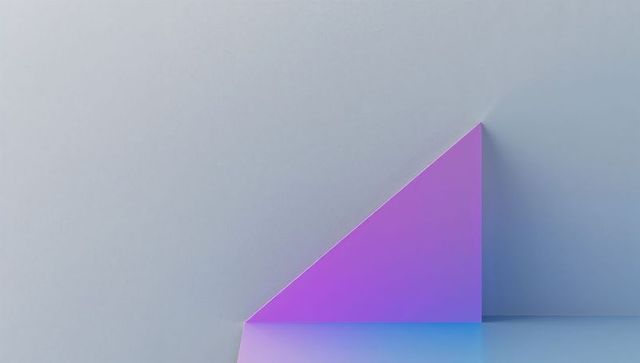 Leaning Purple-Blue Geometric Prism on Reflective Floor Soft Gray Minimalist Background