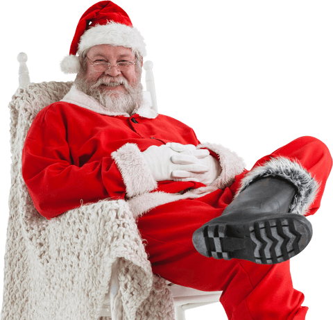 Transparent Santa Claus Relaxing in Cozy Chair with Warm Smile