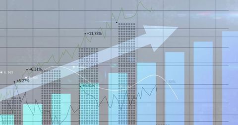Abstract financial growth chart with rising bars and line graphs