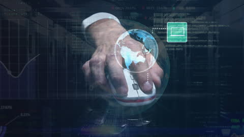 Businessman Using Mouse with Global Data Overlay