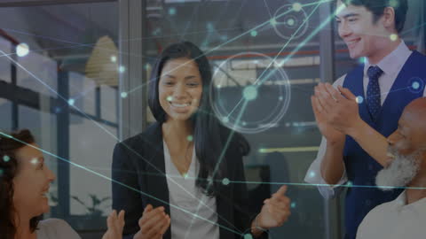 Diverse Business Team Celebrating Successful Data Connection