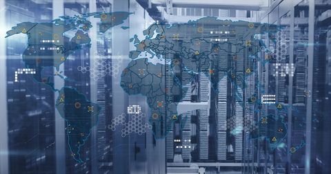 Global Data Networks Over Modern Server Room Visualization - Download Free Stock Images Pikwizard.com
