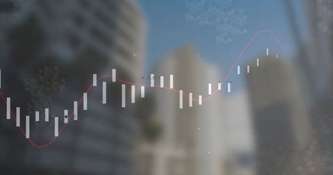 Modern City Financial Data Visualization with Candlestick Bars