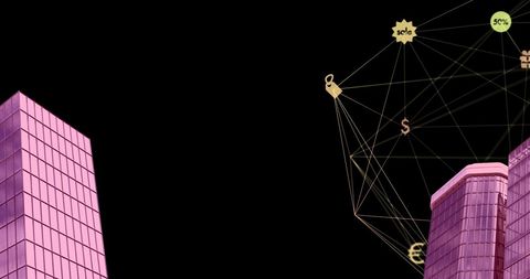 Futuristic Cityscape with Digital Network Connections