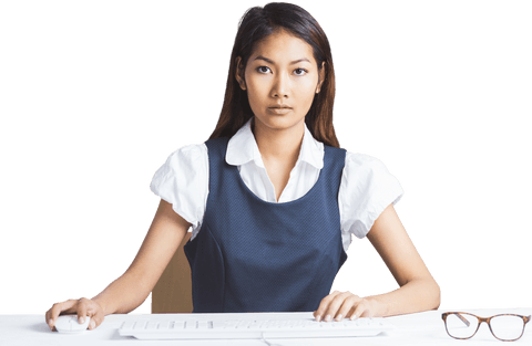 transparent businesswoman using computer in office setting - Download Free Stock Videos Pikwizard.com