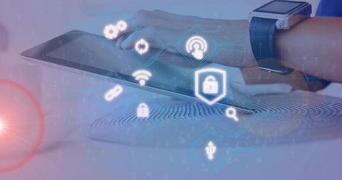 Swiping Tablet with Smartwatch Fingerprint and Holographic Cybersecurity Interface