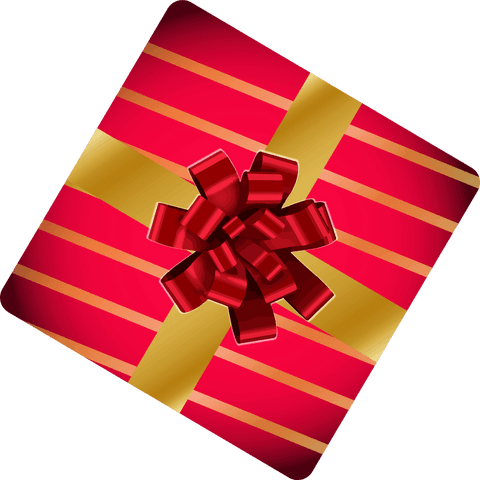 Red gift box with gold ribbon and bow, transparent design