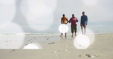 Family Walking Barefoot on Sunny Beach Promoting Bonding and Leisure