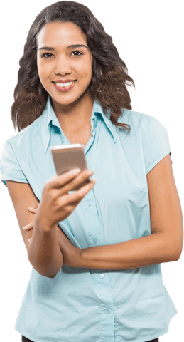 Transparent Smiling Businesswoman Using Smartphone Confidently - Download Free Stock Videos Pikwizard.com