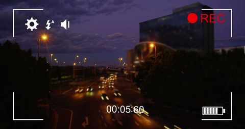 Night traffic in digital camera recording view