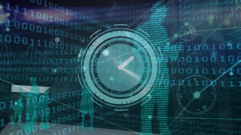 Futuristic Digital World with Binary Code and Rapid Clock Motion