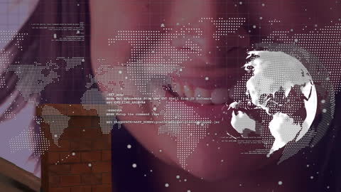 Data Processing Overlay on Woman's Face with Digital Globe
