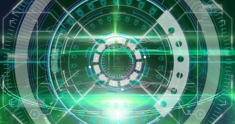 Futuristic digital interface with green holographic display
