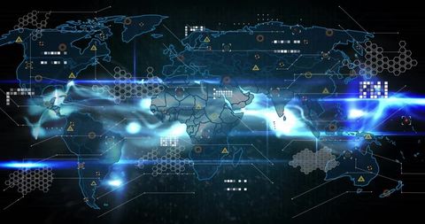 Digital World Map with Data Processing Elements and Blue Lights - Download Free Stock Images Pikwizard.com