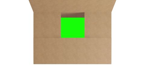 Interactive element with green screen placed inside open cardboard box provides excellent possibilities for creative editing. Useful for e-commerce, product unboxing visuals, or educational content demonstrating shipping and transportation processes.