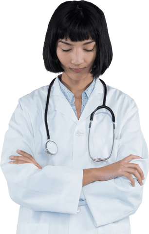 thoughtful doctor in lab coat with stethoscope on transparent background - Download Free Stock Videos Pikwizard.com
