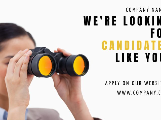 Person Using Binoculars with Job Recruitment Message - Download Free Stock Templates Pikwizard.com