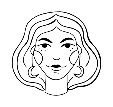 Elegant digital illustration woman with moon earrings transparent background