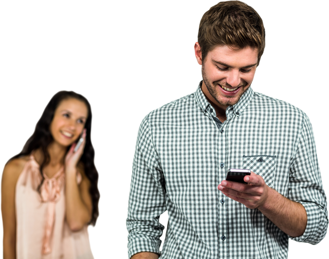 Transparent Couple Using Smartphones Smiling with Joy - Download Free Stock Videos Pikwizard.com