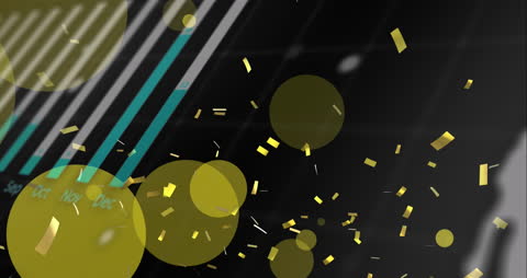 Celebratory Golden Confetti Over Digital Data Chart Background