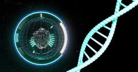 Spinning dna strand and digital data abstract background