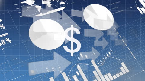 Animated Digital Collage with Dollar Symbol Over Graphs