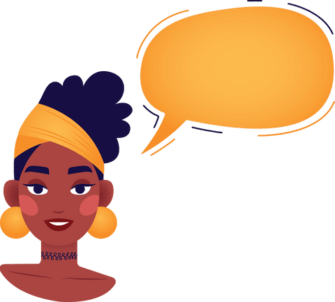 Digital Portrait of Woman with Orange Speech Bubble on Transparent Background