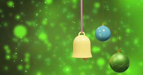 Christmas Decorations Against Green Festive Background