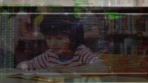 Mix of Data Processing and Studying Schoolchildren in Library