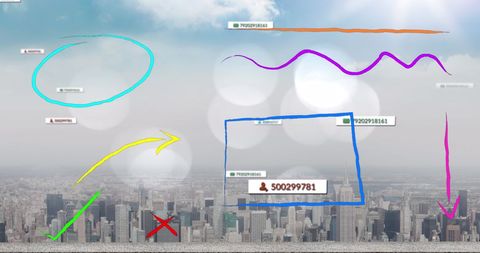 Colorful Abstract Shapes with Social Media Icons over Cityscape - Download Free Stock Images Pikwizard.com