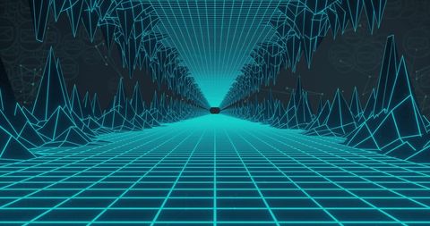 Futuristic Digital Tunnel with Neon Grid and Geometric Shapes - Download Free Stock Images Pikwizard.com
