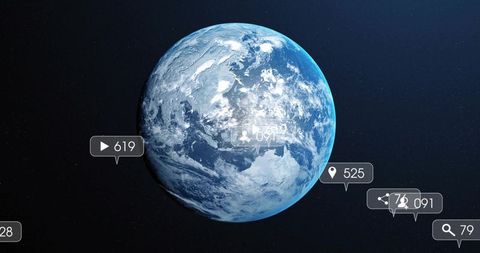 Digital Earth with Technology Data Icons in Space Illustration