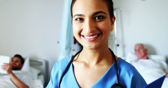 Smiling Nurse Caring for Patients in Hospital Room - Download Free Stock Images Pikwizard.com