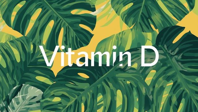 Vitamin D Tropical Monstera Leaves Poster with White Typography and Warm Yellow Background
