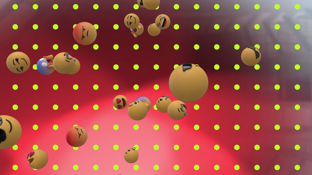 Vibrant digital graphics showcasing floating 3D emoticons against a red background with yellow dots. Ideal for social media campaigns, online communication content, digital marketing materials, or tech-related interfaces focusing on fun and playful engagement.