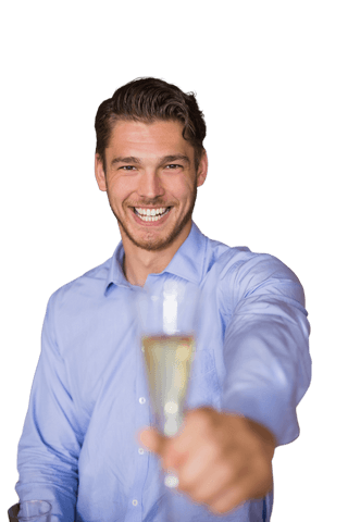 Happy Businessman Toasting with Champagne Glass on Transparent Background