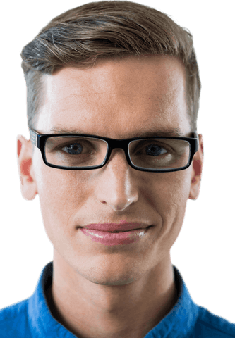 Close-Up Portrait of Man Wearing Glasses on Transparent Background
