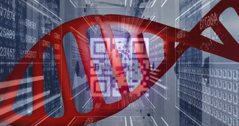 DNA Helix with Technology and Data Elements in Server Room